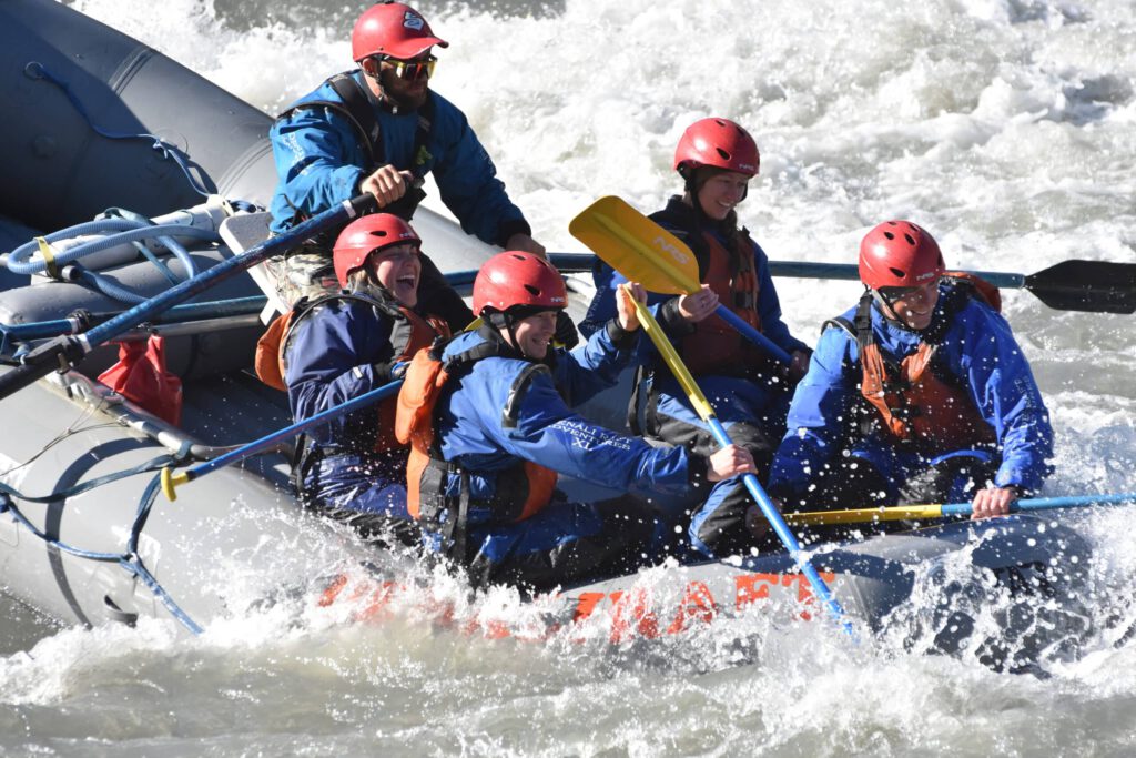 Rafters navigate whitewater on the Nenana River.