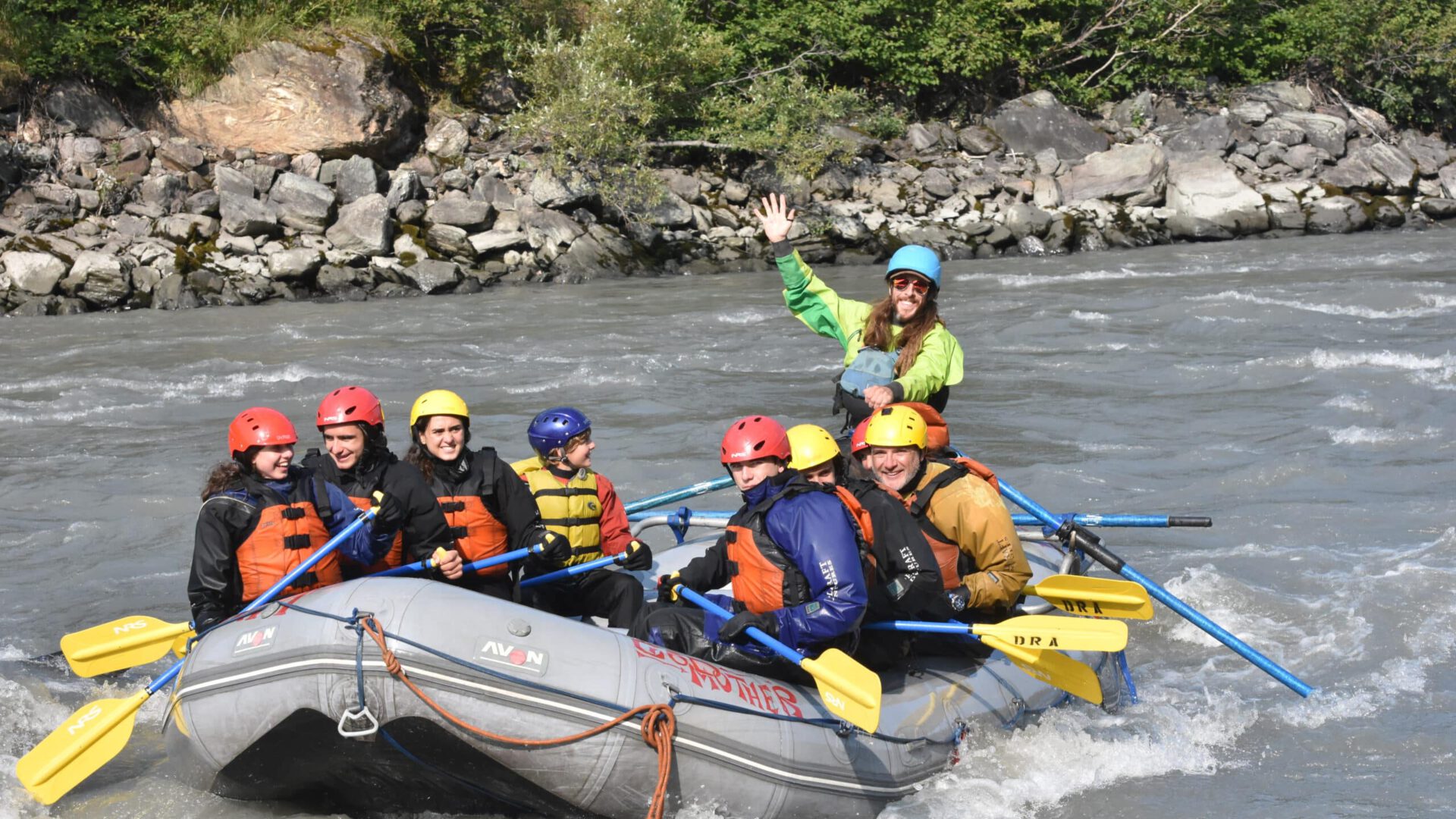 Rafters pose on Nenana River during the tour.
