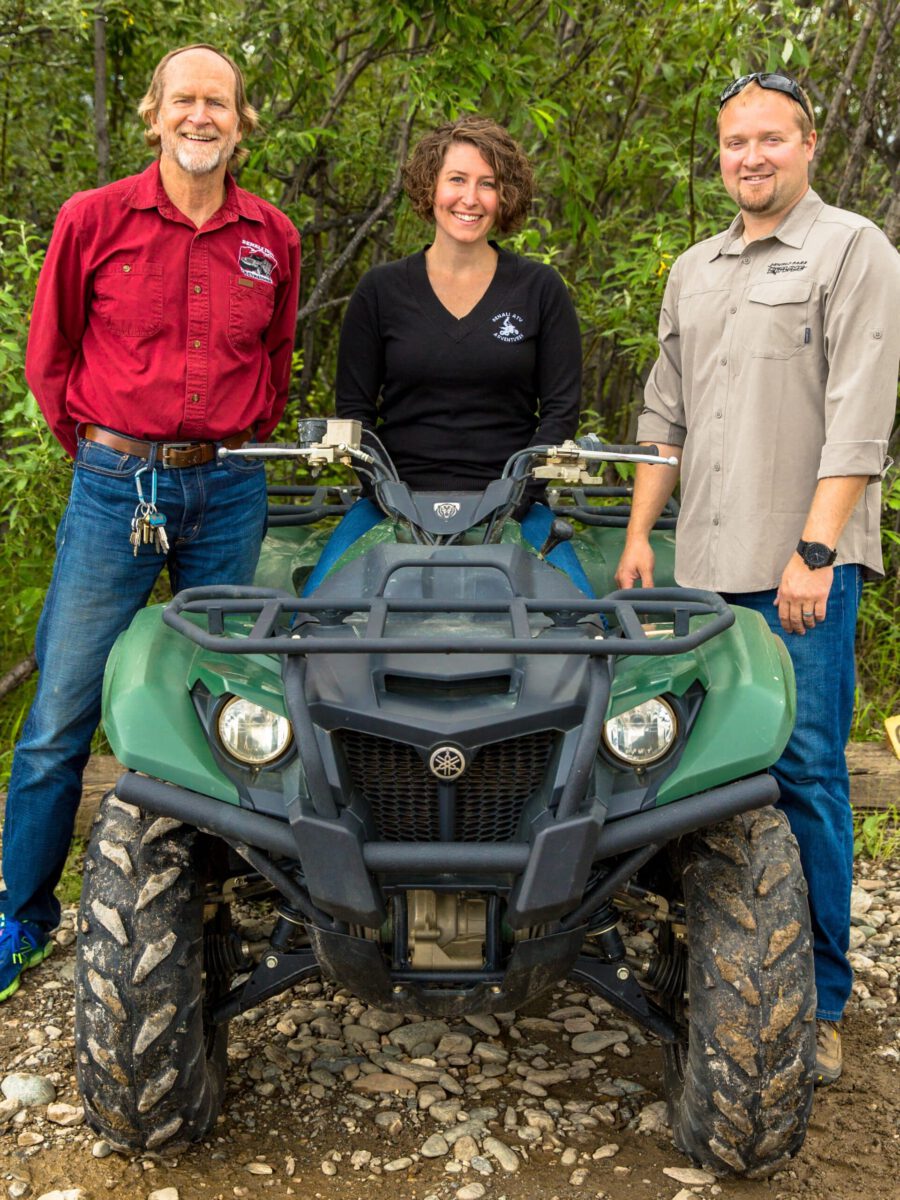 Mike, Emily and Kyle of Denali Park Adventures pose with an ATV.